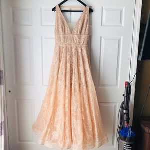 Nude V-neck lace beaded dress Size 14